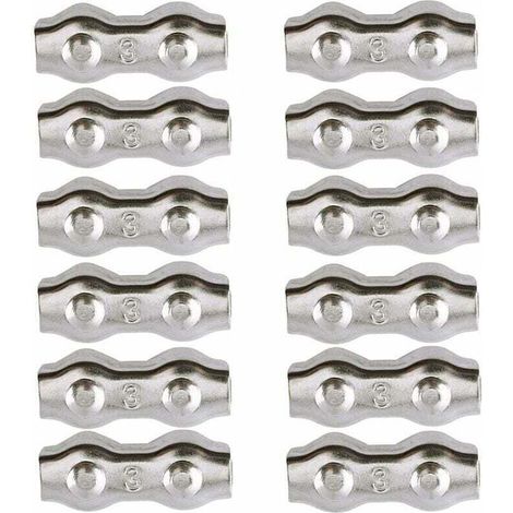 Serre-câble , Serre Cable Acier 3mm 12 Pièces Serre Câbles Duplex Pince de Câble Acier inoxydable 304 D'agrafe de Câble,Câble Poignées pour 2mm Câble Métalliques Pince À Câble Corde à Linge,AAFGVC (1/5)