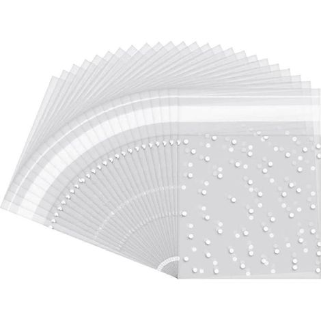 200 sachets autocollants pour bonbons et biscuits, à pois transparents, pour fêtes et biscuits. (1/5)
