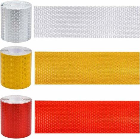 3 pezzi di nastro adesivo riflettente, nastro riflettente per casco da moto bianco/rosso/giallo, nastro riflettente per bicicletta, nastro adesivo per auto per guida notturna - 3 m × 50 mm, di DEBUNS (1/5)