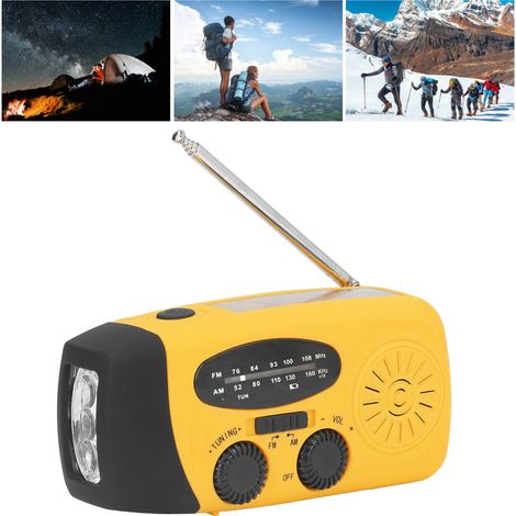 Linterna solar multifuncional con manivela, luz estroboscópica LED, batería recargable por USB (1200 mAh), clasificación de protección IPX3, antena FM/AM/WB (5 piezas), carcasa compacta de ABS (12,8 c (1/5)