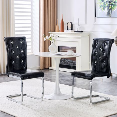 Lot de 2 fauteuils de salle à manger style rétro simili peau d’alligator,pieds en métal galvanisé design élégant