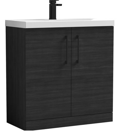 Balterley Bramshall Contemporary Bathroom Floor Standing 2 Soft Close Door & Mid-Edge Vanity Unit Basin, Charcoal Black, 810mm