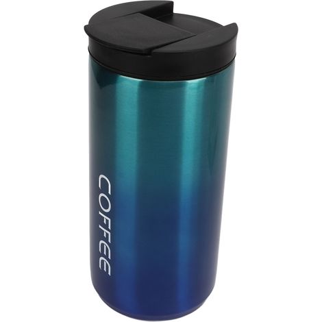 Isolierter Edelstahlbecher mit großem Fassungsvermögen und Farbverlauf, 350 ml, rutschfeste Isolierflasche, blauer Farbverlauf (1/4)