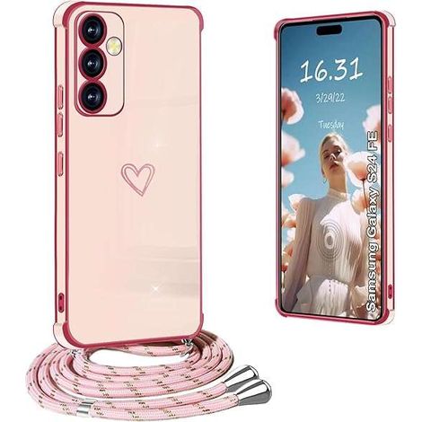 Coque de protection arrière pour Samsung Galaxy S24 FE avec dragonne rose cœur (1/3)