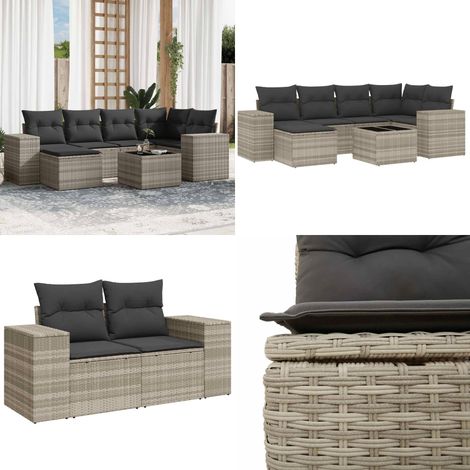 vidaXL Salon de jardin avec coussins 7 pcs gris clair résine tressée (1/5)