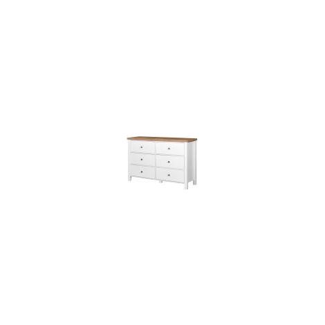 6 Drawer Chest White Finish With Oak Top Spacious Bedroom Storage Wood Drawer (1/5)