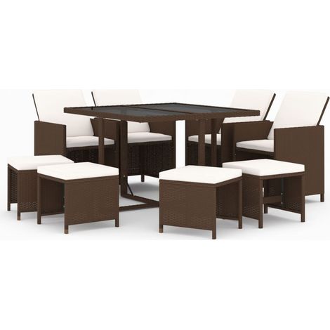 Maison Exclusive - Set Divani da Giardino 9 pz con Cuscini in Polyrattan Marrone