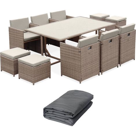 sweeek - Lounge-Set aus Polyrattan 6-10 Sitzplätze + Schutzhülle dunkelgrau Beige / Beige