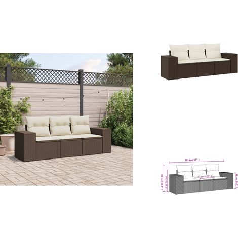 3-tlg. Garten-Sofagarnitur mit Kissen Braun Poly Rattan - Garten Sofagarnitur - Garten Sofagarnituren - Outdoor Sofagarnitur - Sofagarnitur Terrasse (1/3)