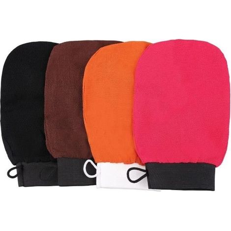 Gants Exfoliants, Lot de 4 Gants de Douche Gommage Gant en Profondeur Gants de crin Visage Hammam pour Enlève les Cellules Mortes de (1/4)