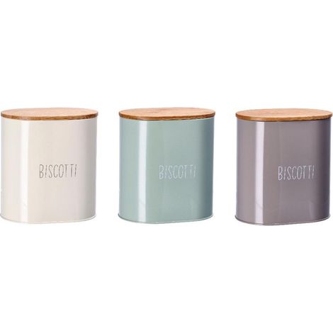 1 Pezzo Barattolo Biscotti da Cucina in Latta Tappo in Bamboo 18 x 13 x 19 cm 3 Colori (1/3)