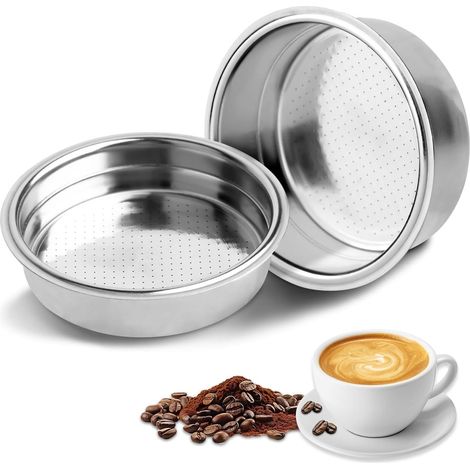 2PCS Porte-filtre, 51mm Filtre pressurisé, Acier inoxydable, Pour cafetière 1 tasse et 2 tasses