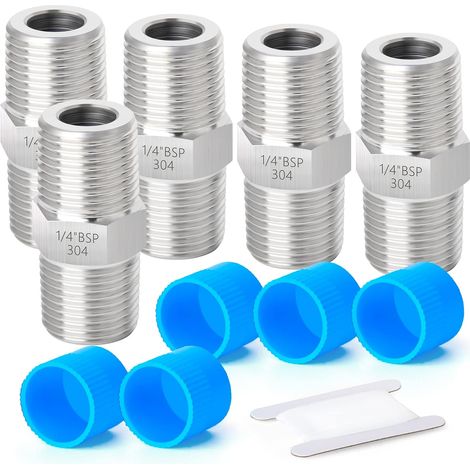 5 pièces 1/4 "mâle BSP x 3/8" mâle filetage forgé en acier inoxydable réducteur hexagonal mamelon connecteur SUS 304 raccords de tuyauterie - (1/5)