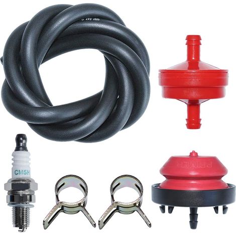 570682A Kit de filtre à carburant, tuyau et amorceur compatible avec Tecumseh 70682A 32180C AV520 HMSK100 HMSK105 HMSK110 Pièce de tondeuse avec bougie d'allumage et pince (1/5)