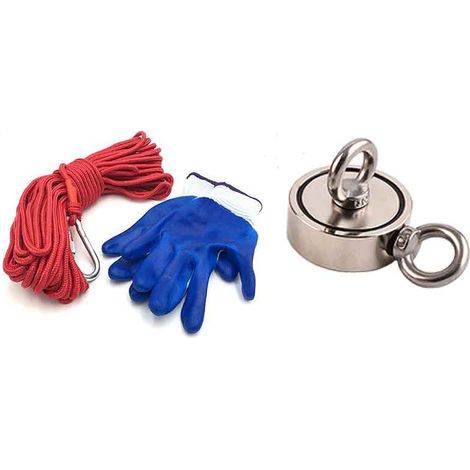 190 kg Neodym-Magnetset, Seil und Handschuhe