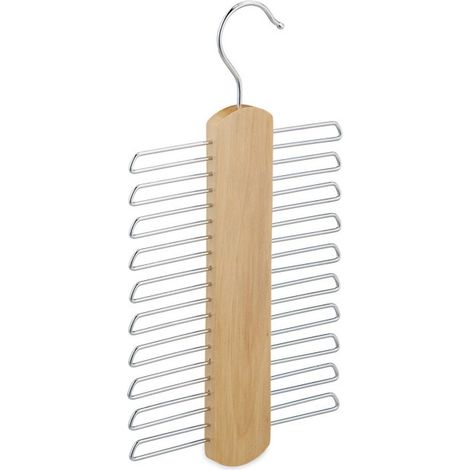 Cintres cravates, rangement de 20 cravates, support cravates armoire, crochet pivote à 360°, en bois, nature