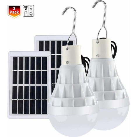 VURAHOME - 2 Pièce Solaire alimenté Ampoule Led, 12W Lampe Solaire rechargeable avec télécommande pour Camping (1/5)
