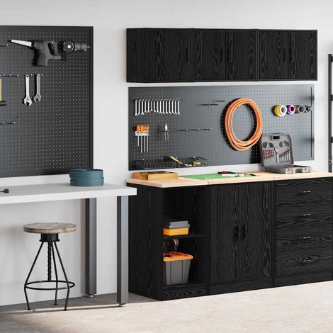 Garagenschränke 2 Stk. Schwarz Holzwerkstoff