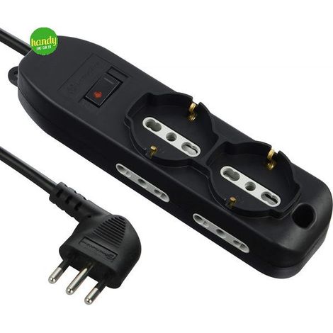Multipresa 6 posti 2 schuko + 4 polivalenti Electraline 10/16a nero (1/4)