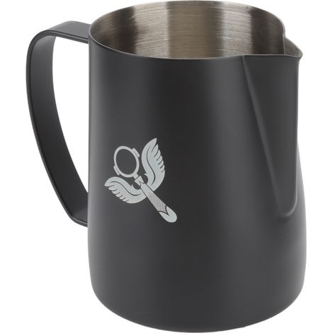 Überlaufsicherer Milchkännchen aus Edelstahl 304 mit Griff, 600 ml, schwarz, ideal für die Kaffeezubereitung. (1/5)