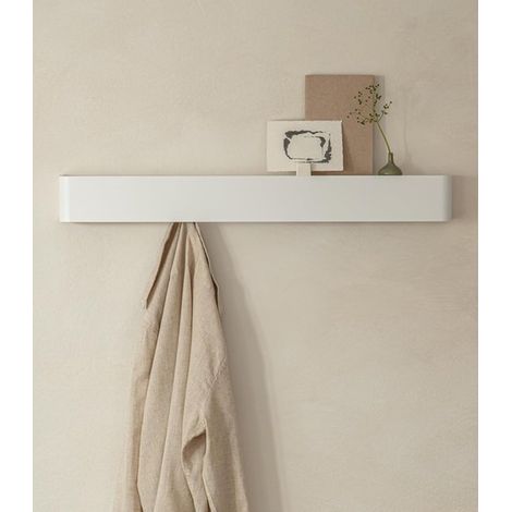 Étagère murale - Porte-manteau avec crochets - Porte-manteau - Étagère de rangement - Crochets dissimulés - Crochet noir - Bois - Blanc (1/5)