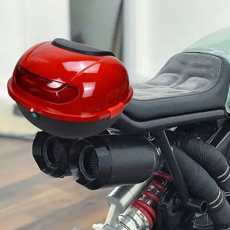 Coffre arrière de moto grande capacité, étanche et résistant aux chocs, compatible avec scooter, rouge bordeaux. (1/5)
