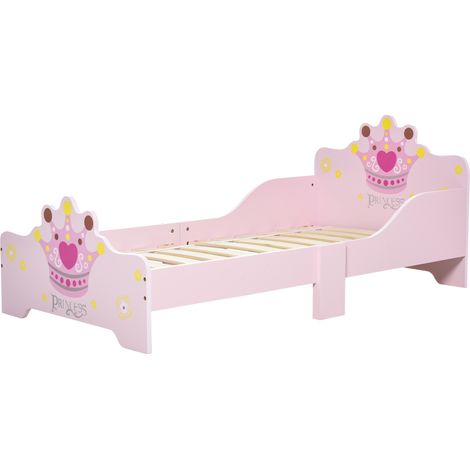 Lit enfant pour 3 ans et plus, 143 x 73 x 60 cm, motif couronne, charge maximale 50 kg, rose. (1/5)