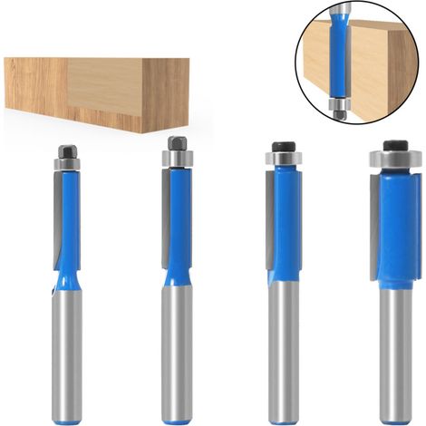4 Pcs Set Fraise Defonceuse 8mm Tige, Fraise a Copier a Bois, Fraises pour Défonceuses avec Roulement Supérieur, Fraise pour Affleurer (1/4)