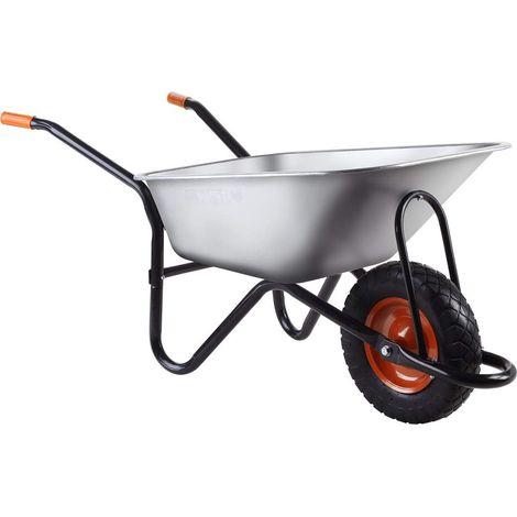 Brouette 120 kg cuve acier galvanisé 90 L roue gonflable Ø 35 cm, FX-WB6404G (1/5)