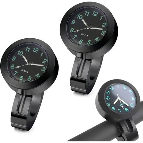 Lot de 2 horloges lumineuses pour moto : horloge étanche pour guidon, accessoire moto/vélo, diamètre 22-25 mm – noir (1/5)