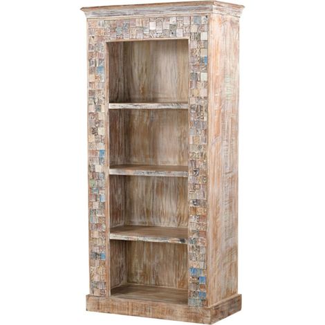Bibliothèque en bois recyclé coloré blanchi 90cm LILA - 90x40x185 cm - Kayu Meuble (1/4)