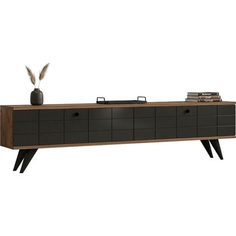 Mueble para TV Tresana, 2 Puertas, Apertura Abatible, 2 Compartimentos, 160x25x35h cm Negro Antracita