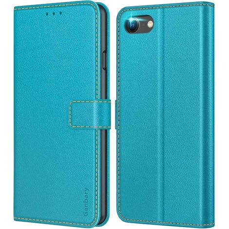 Ganbary Azurblaue Leder Handyhülle für iPhone SE 2022 5G SE 2020 7 8 (1/5)