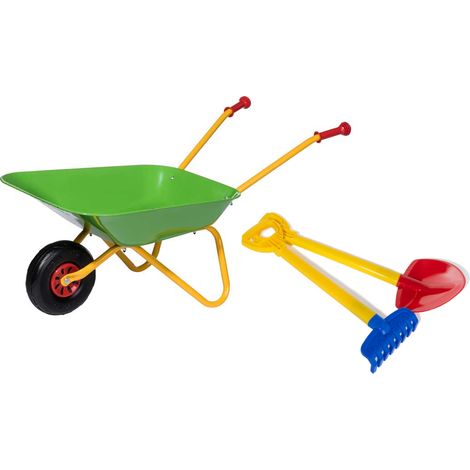 Rolly Toys Brouette avec pelle et râteau, brouette en métal pour enfants