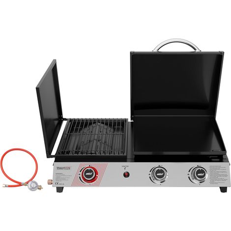 Royal Gourmet 3 Brenner Gasgrill, 3 in 1 Tischgrill mit Grillen, Braten, Kochen, Campinggrill mit Klappbare Seitenablage, Tragbarer Picknickgrill mit 8,5 kW Schwarz