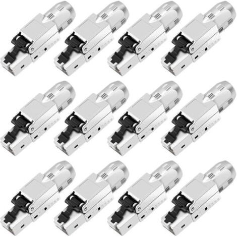 BARKBUSTERS Lot de 12 fiches réseau CAT 7 RJ45 sans outil - Connecteur LAN sans outil - Compatible avec câble réseau Cat 7,6a 6 - Connecteur Ethernet jusqu'à 10 Gbps - Transmission de signal stable 10 (1/4)
