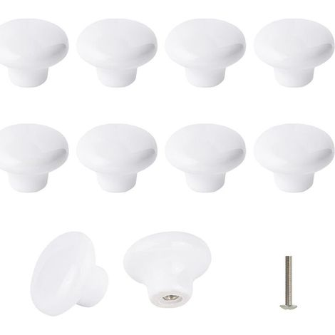 Set mit 10 weißen Keramikknöpfen, Keramik-Türgriffen, runden Retro-Keramikgriffen für Küchenschränke und -schubladen (1/4)
