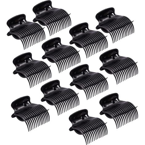 Hot Roller Lot de 12 pinces à bigoudis en plastique pour femmes et filles Noir (1/5)