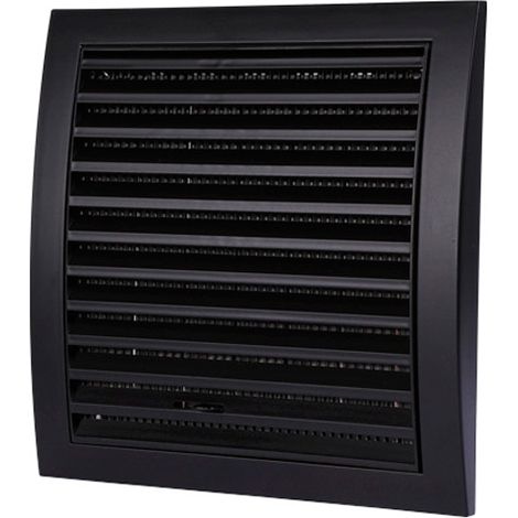 Griglia di ventilazione nera 190x190 mm, con rete anti-insetti e tendina (1/2)