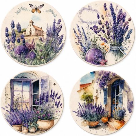 Set de 4 salvamanteles de porcelana lavanda beige 20 cm (1/4)
