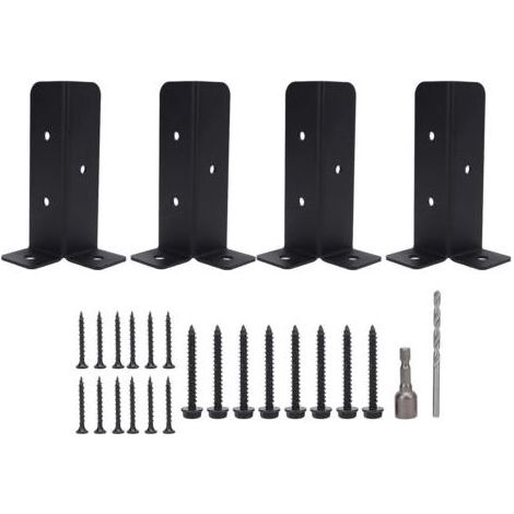 Supports d'ancrage de poteau robustes, 4 ensembles, kit de montage de base en métal, support de terrasse universel, clôture, porche, balustrade, supports de base de poteau en bois (1/5)