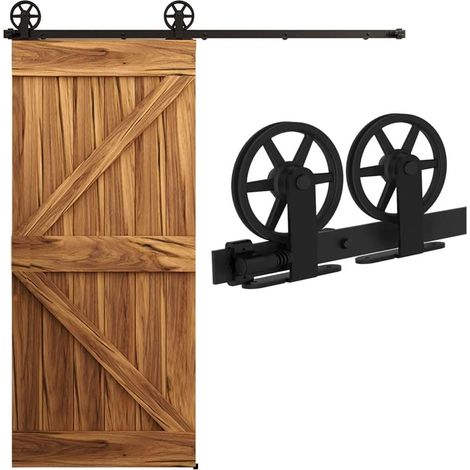 Kit de quincaillerie pour porte de grange Kit de quincaillerie for porte de grange coulissante, robuste, facile à installer, facile à installer, adapté au panneau de porte simple, grande roue simple e (1/5)