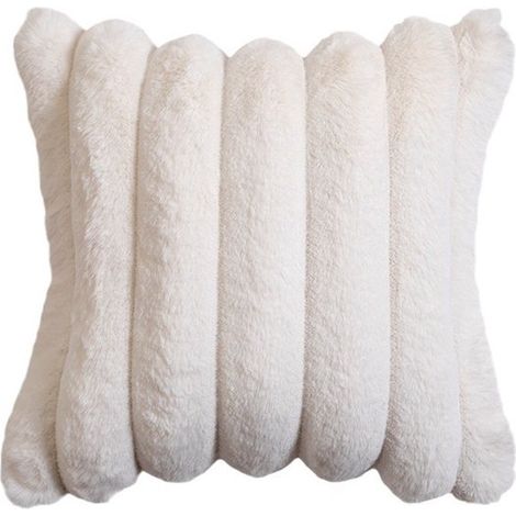 Funda de cojín - Funda decorativa suave y mullida a rayas - Ideal para cojines de sofá de dormitorio - 45x45cm - Beige (1/5)