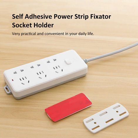 Support prise auto-collant sans perçage pour fixer rallonge, routeur, télécommande, boîte tissue, adaptateur, mural ou bureau, plastique blanc 102x40mm, 1 pièce (1/5)