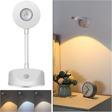 LED-Wandleuchte für den Innenbereich, wiederaufladbar, dimmbar, 360° drehbar, geeignet für Wände, Treppen, Flure, Schlafzimmer, weiß