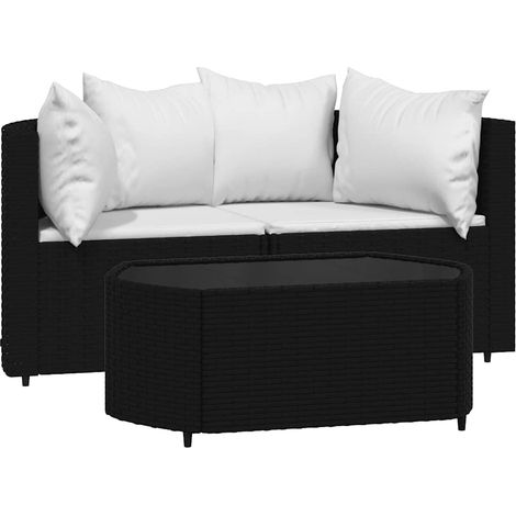 Salon de jardin 3 pcs Contemporain, Ensemble repas de jardin, avec coussins Noir Résine tressée OIB2513E (1/5)