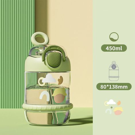 Gourde pour enfants 450 ml en plastique anti-fuite et anti-chute, portable et avec paille, idéale pour la maison, l'école et les voyages (vert). (1/5)