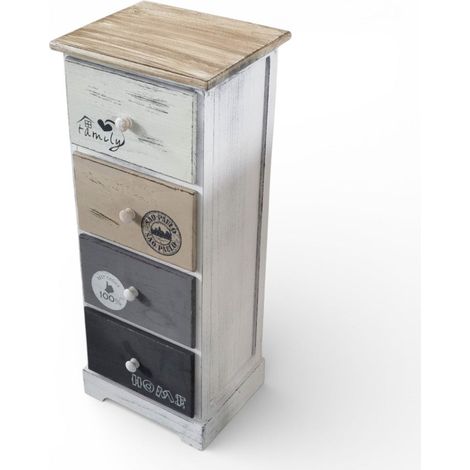Mobiletto in legno con quattro cassetti fisso con decorazioni 29x25xH72 cm