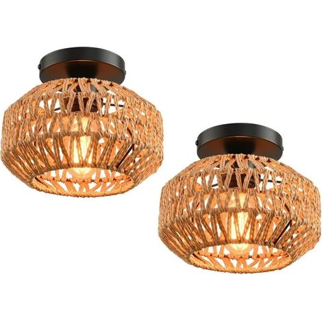 2pcs Plafonnier Vintage Lustre Industrielle en Corde de Chanvre Lampe de Plafond Abat-jour Design Cage pour Salon Chambre (1/5)