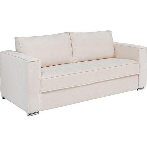 Canapé 4 places convertible express en tissu chenille beige - Couchage 160 cm - Matelas 22 cm avec mémoire de forme LORETO